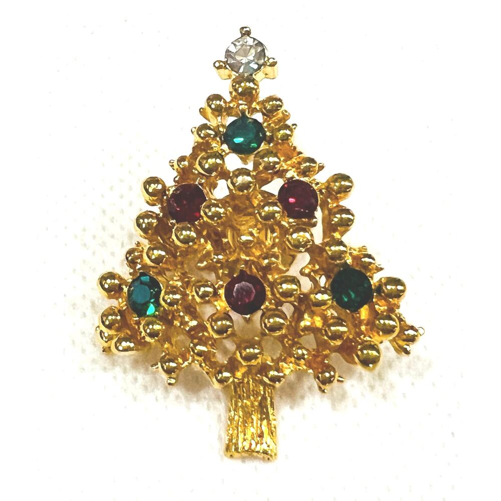 Avon Vintage Gold Toned Christmas Tree Brooch Pin